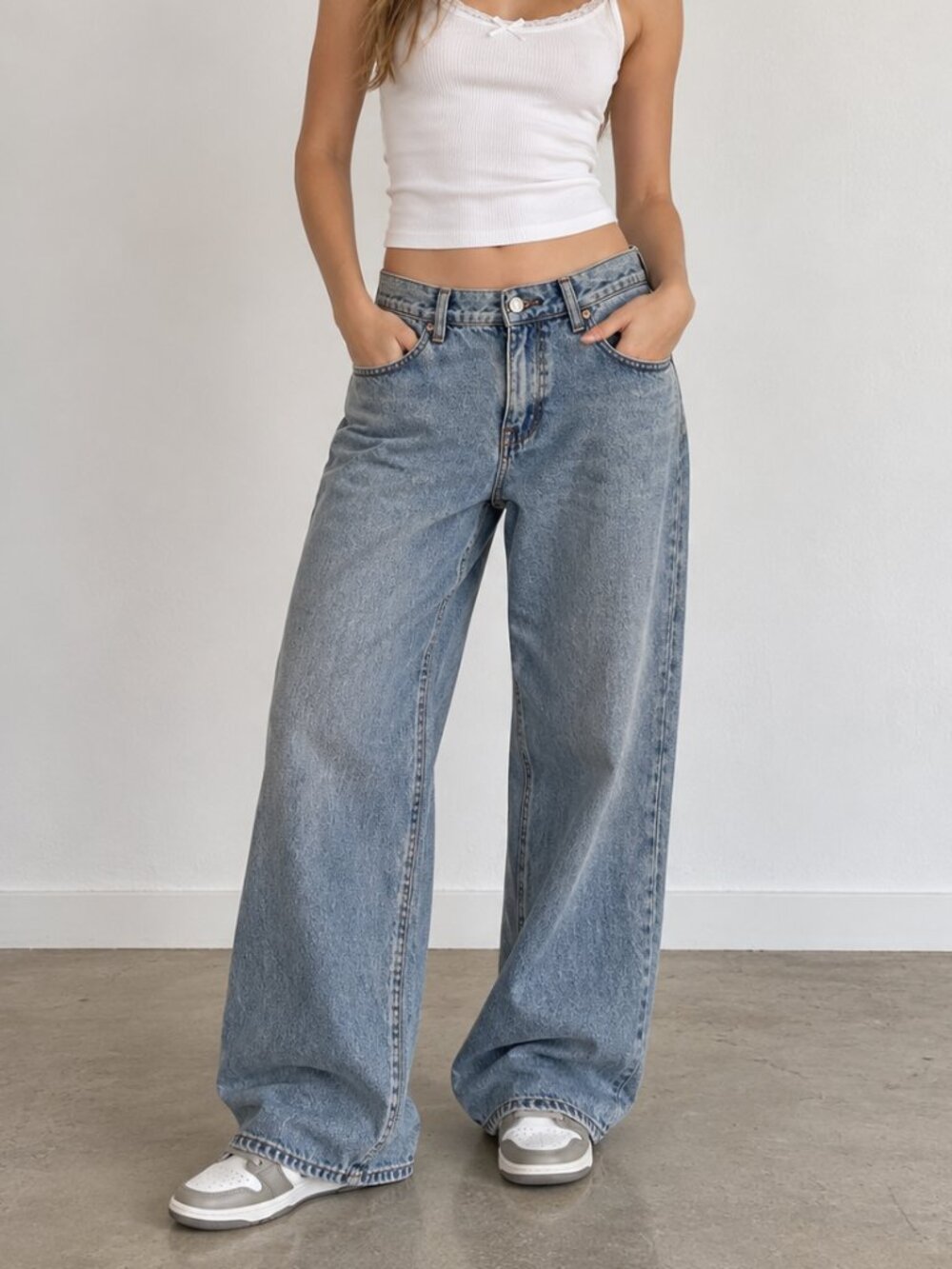 Edikted Baggy Wide Leg Jeans Blue Wash Y2K Skater 100% Cotton Denim Size S